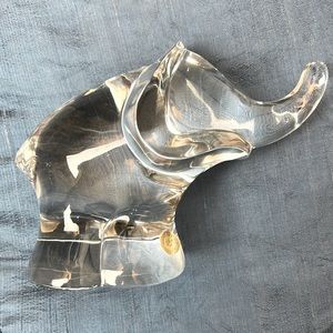 Vintage Crystal Glass hand cut elephant, Paperweight Clear solid Flat Bottom